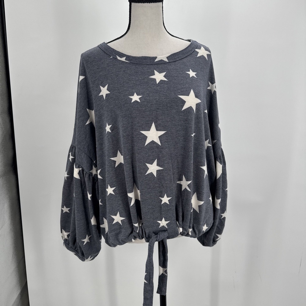 Vintage Havana Women's Gray Striped V-Neck Long Sleeve Knit Pullover Cropped S